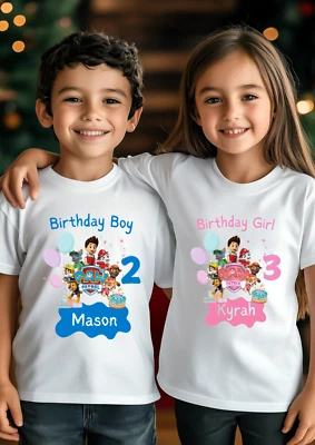 ALEXANDRASHANDMADEGB Paw Patrol Birthday Personalised Option White printed Crewneck T-shirt #0069