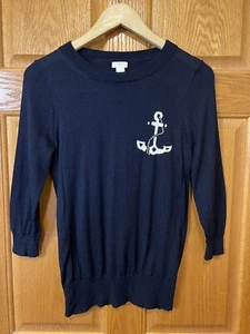 Suéter CK5 J Crew Merino Intarsia Ancla Azul Marino Mangas 3/4 Para Mujer Pequeño - Imagen 1 de 4