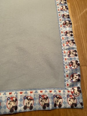 Manta Cuna Bebé Disney Mickey Minnie Mouse Borde Azul Pastel Foto 1 de 4