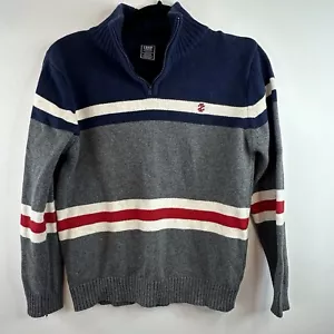 IZOD Sweater Pullover 1/4 Zip Boys Large L 10/12 Blue Gray Red White Logo Preppy - Picture 1 of 8