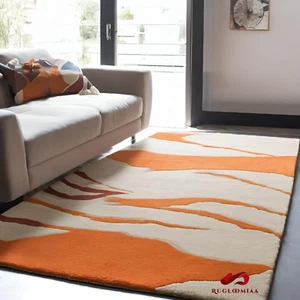 Orange & White Strip Hand-Tufted Wool Area Rug for Living Room Bedroom carpet - Picture 1 of 3