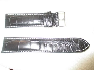 echt Krokodil exotisch Uhrenarmband Uhrenarmband Armband USA schwarz Nickel Cont 23mm - Bild 1 von 3