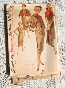 Vintage Anfang 50er Jahre Einfachheit Muster 1720 Gr. 15 Brustweite 35 komplett Bleistiftkleid - Bild 1 von 3
