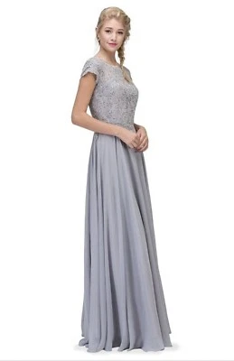 Vestido Eureka Baile de graduación Damas de honor Madre de la Novia Fiesta Plateado Manga Corta Talla XL Foto 1 de 4