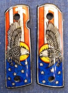 1911 FULL SIZE EAGLE FLAG MOTHER OF PEARL INLAY GRIPS *FAST USA SHIPPER - Picture 1 of 6