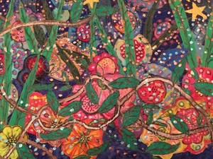 Wunderschöner gesteppter bemalter Wandteppich • brillante Farben - Bild 1 von 6