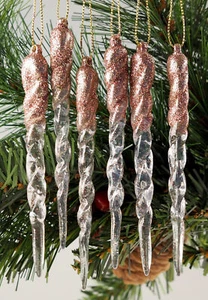Set Of 18 Ice effect 12cm ROSE GOLD Hanging Icicles - Christmas Tree Decorations - Picture 1 of 1