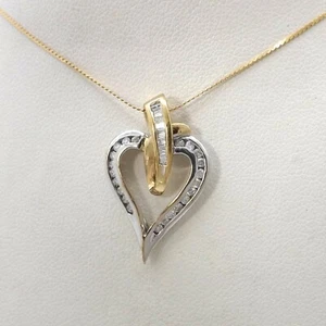 10k Gold Diamond Open Heart Pendant Two Tone 18in 3gr - Picture 1 of 4