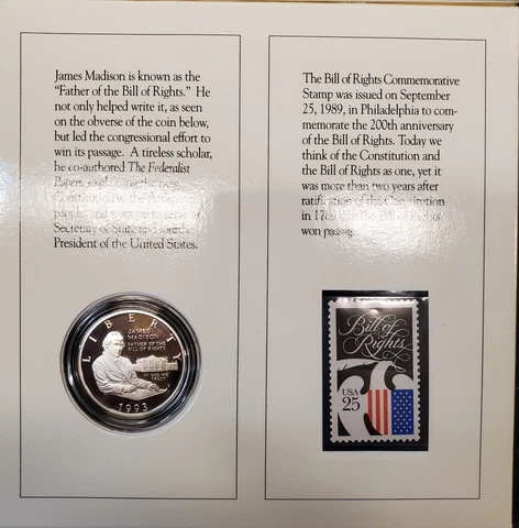 1993 S Silver Half Dollar Proof Bill of Rights Commemorative Set in Mint Package Cover