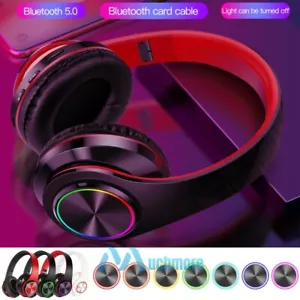 Wireless Bluetooth Headphones Foldable Stereo Super Bass Gaming LED Headsets Mic - Picture 1 of 28