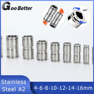 Straight Push Fittings Stainless Steel Pneumatic Push Connectors Tube Air Line - Picture 1 of 23