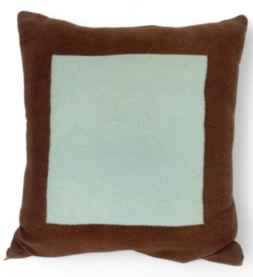 Jonathan Adler Geometric Pillow Brown Blue Wool Decor Throw Double Sided 23x21 - Image 1 of 4