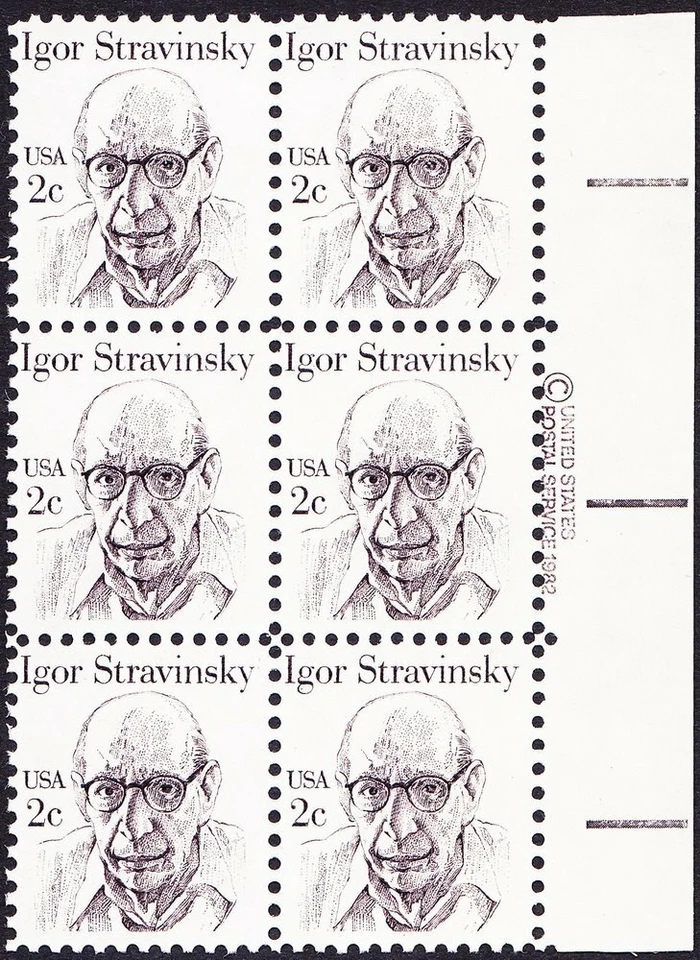 US - 1982 - 2 Cents Brown Black Stravinsky Great Americans Copyright Block #1845 - Image 1 of 1