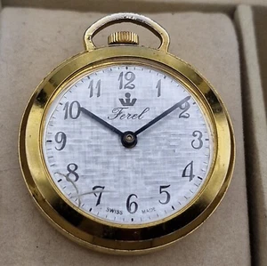 Vintage Ferel Mechanical Manual Wind Pendant Pocket Watch - Gold Tone - RUNS - Picture 1 of 9