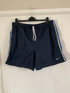 Nike Swim Shorts 90s Vintage Navy Lined Pockets Swoosh Mens XL Drawstring GC - Picture 1 of 15