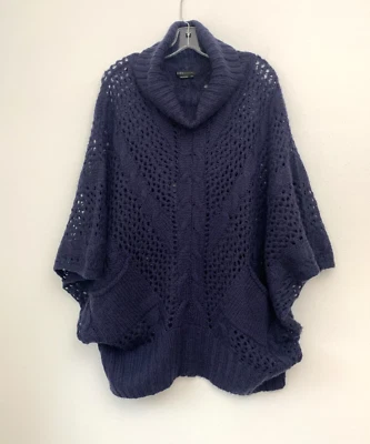 BCBG MAXAZRIA Azul Índigo Tejido Cuello Tortuga Suéter Poncho Capa Bolsillo Talla S/M Foto 1 de 4