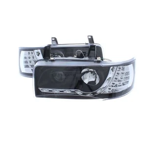 VW Transporter T4 1990-2003 Black DRL Devil Eye R8 Headlights LED Flashers - Picture 1 of 12