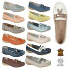 Womens Ladies Leather Loafers Flat Casual Office Work School Deck Shoes Uk Sizes