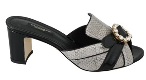 Scarpe DOLCE & GABBANA Sandali Nero Grigio Esotico Pelle Cristalli EU37/US6,5 - Foto 1 di 11