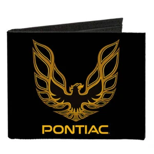 Pontiac Firebird Gold Logo Black Men's Canvas Bi-Fold Wallet Official Licensed - Picture 1 of 3