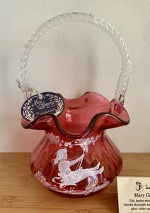 Fenton Art Glass Mary Gregory Cranberry Basket 1997 #22/1500 Signed With Tags - Picture 1 of 21