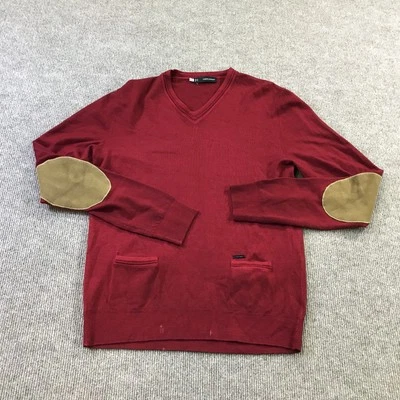 Dsquared2 Sweater Mens Medium Red V Neck Elbow Patch Italy Pocket Pullover Knit - Image 1 of 4