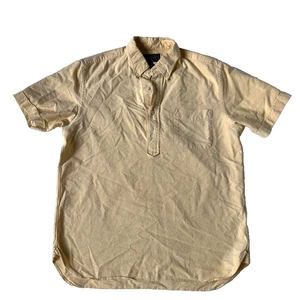 Beams from Japan Mens M Yellow Button Collar Pullover Shirt Short Sleeve Cotton - Picture 1 of 5