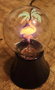 Collectible Neon Light Bulb Pink Flamingo Palm Tree W/ Vintage Ceramic Lamp Base - Picture 1 of 3