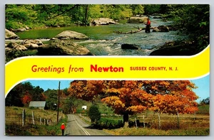 Vintage Postcard- Greetings from Newton Sussex County New Jersey NJ - Picture 1 of 2