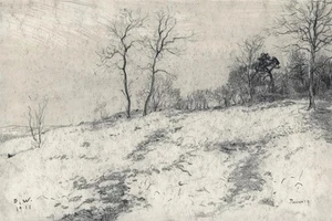 David Waterson - Graphite Drawing - Winter Landscape 1911 - Picture 1 of 4