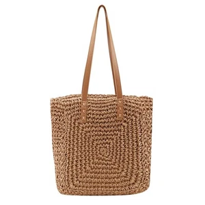 Women Straw Shoulder Handbag Tote Shoulder Bag Summer Beach Woven Handmade We... - Picture 1 of 6