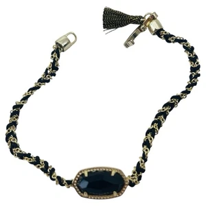 Kendra Scott Elaina Friendship Black + Gold Braided Cord With Chain Bracelet 7" - Picture 1 of 5