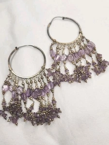 Sterling Silver And Amethyst Dangle Beaded Earrings - Picture 1 of 5