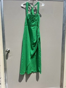 NEW Zara Linen Blend Green Draped Midi Dress Women Size Small - Picture 1 of 18