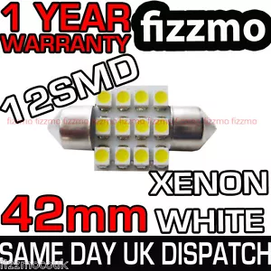 12 LED SMD 264 41mm 42mm BIANCO TARGA INTERNO CUPOLA LUCE FESTONE LAMPADINA UK - Foto 1 di 1