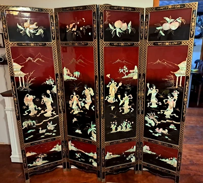 Laca preta chinesa antiga pintada à mão madrepérola (divisória de quarto) - Imagem 1 de 4