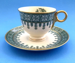 Taza y platillo Theo Haviland NY patrón Cambridge en verde, porcelana, hecho en EE. UU. - Imagen 1 de 9