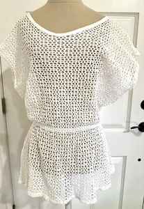 Traje de baño vintage Stanley Michaels Resort blanco ganchillo cubierta S M para bikini - Imagen 1 de 13