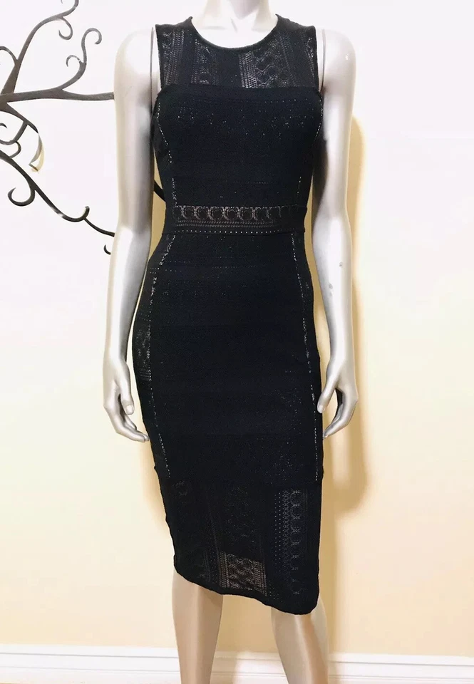 Women BCBG Max Azria Black Sita Geometric Lace Dres Sz XXS
