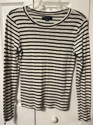Top para mujer AMERICAN EAGLE manga larga beige negro rayas cuello redondo talla S usado en excelente estado Foto 1 de 4