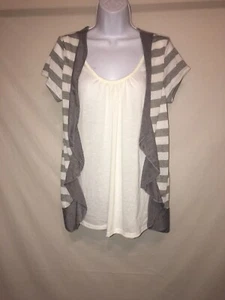 Planet Maternidad Camisa Con Cárdigan Tejido XLarge Gris/Blanco Rayas - Imagen 1 de 3