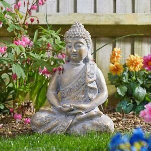 Buddha Meditating Garden Statue Ornament Gold Finish Resting Buddha  37cm