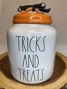 NEW Rae Dunn | TRICKS AND TREATS | Halloween Cookie Jar / Canister w/ Lid NWOT - Picture 1 of 13