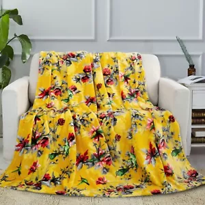 DaDa Bedding Tropical Birds Spring Floral Soft Cozy Yellow Fleece Throw Blanket - Picture 1 of 7