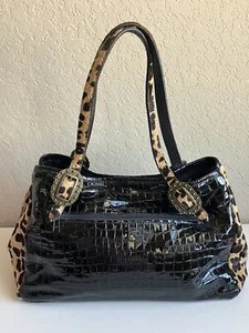 Double J Saddlery Purse Handbag Black Crocodile Leather Leopard Print LARGE - Picture 1 of 12