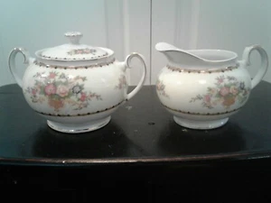 Vintage Me-Po-Co Creamer And Sugar Bowl W Lid Floral Design Made In Japan - Picture 1 of 12