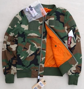 ALPHA INDUSTRIES L2B Flex Flight Bomber Jacket  Patches Reversible Woodland Camo - Picture 1 of 12