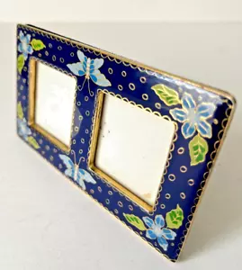 Vintage Enamel and Brass Photo Frame with Butterflies and Flowers for Two Photos - Picture 1 of 4