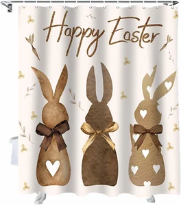 Happy Easter Shower Curtain Bunny Bathroom Curtains with Hooks, Waterproof Fabri - Picture 1 of 12