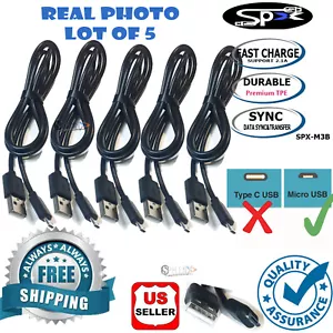 5-Pack Fast Charging Cable Cord For MICRO USB ONLY Samsung Android Cell Phone - Picture 1 of 3